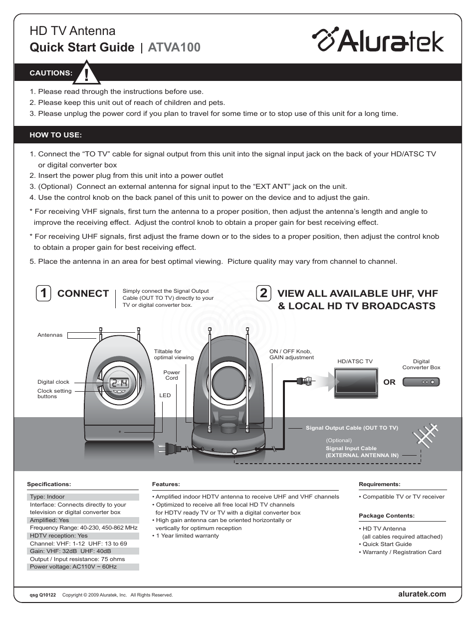 Aluratek ATVA100 User Manual | 1 page