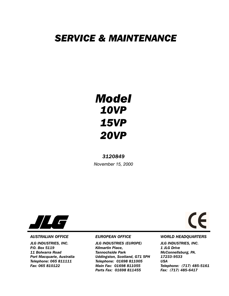 JLG 20VP (3120849) Service Manual User Manual | 96 pages