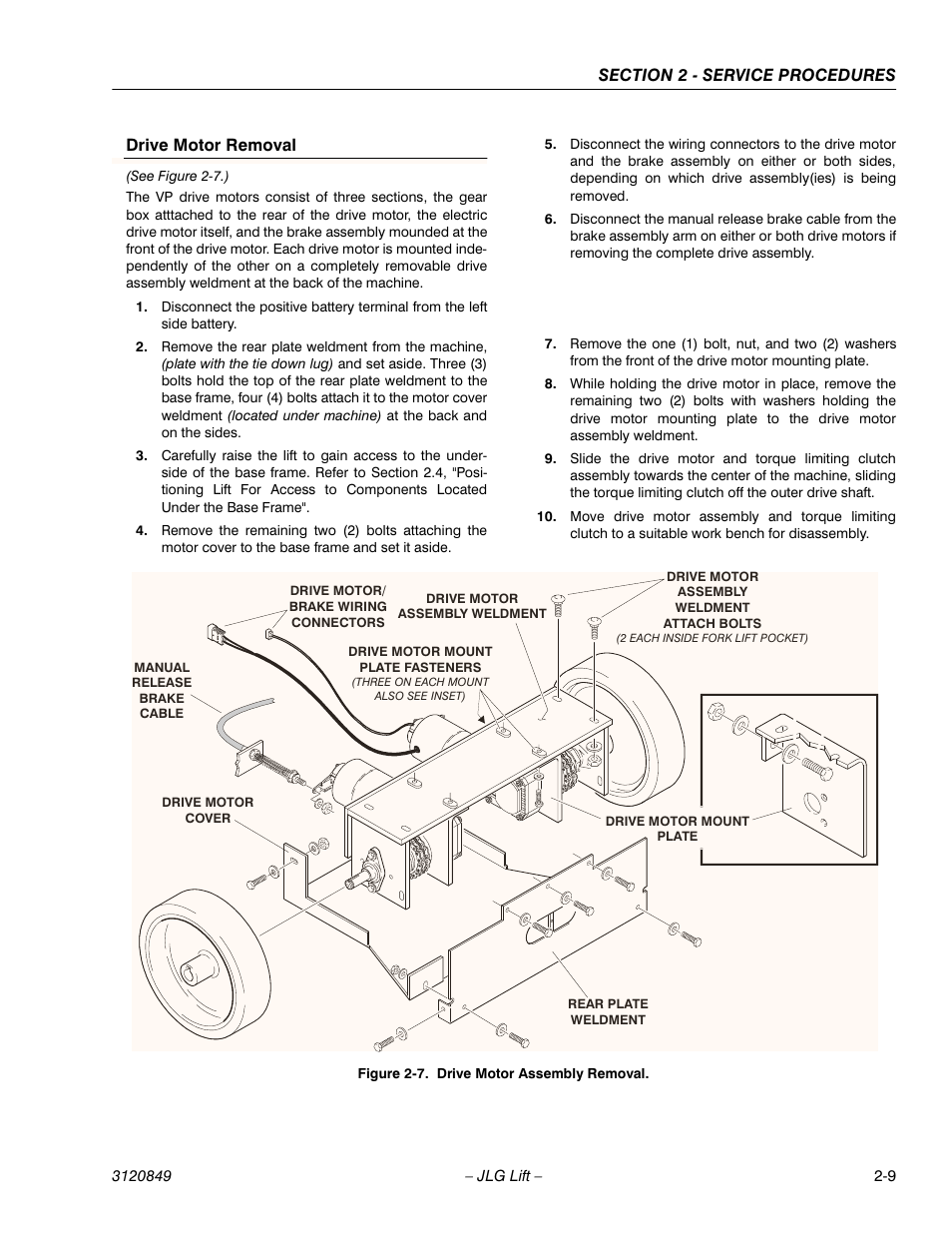 Drive motor removal | JLG 20VP (3120849) Service Manual User Manual | Page 27 / 96
