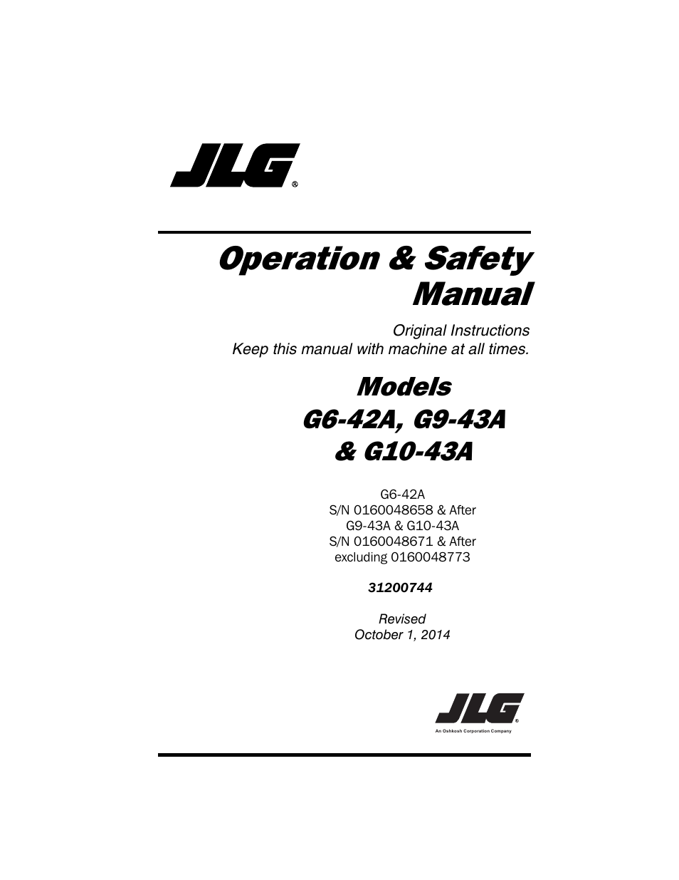 JLG G6-42A Operator Manual User Manual | 162 pages