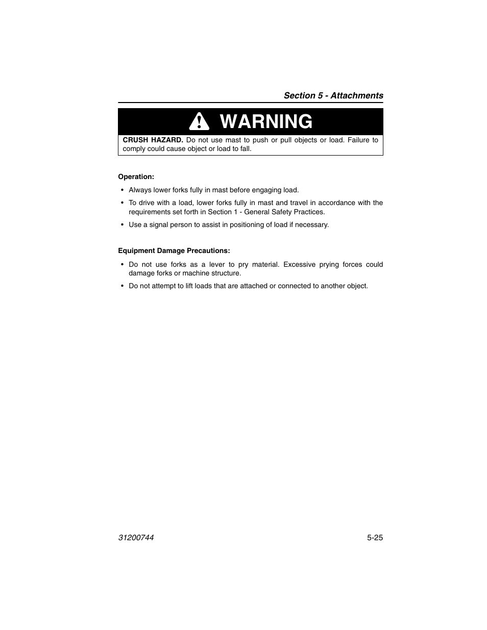 Warning | JLG G6-42A Operator Manual User Manual | Page 101 / 162