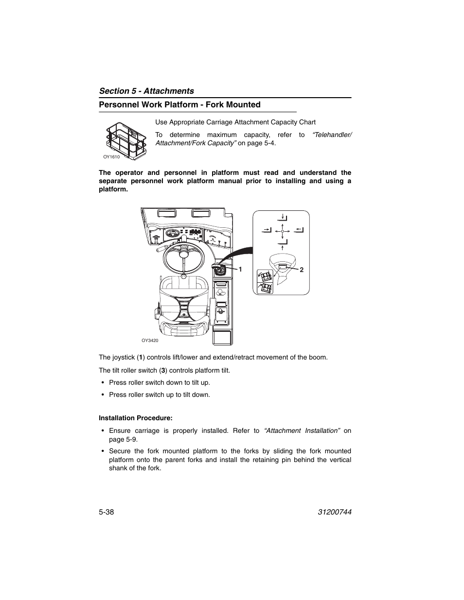 Personnel work platform - fork mounted, Personnel work platform - fork mounted -38 | JLG G6-42A Operator Manual User Manual | Page 114 / 162