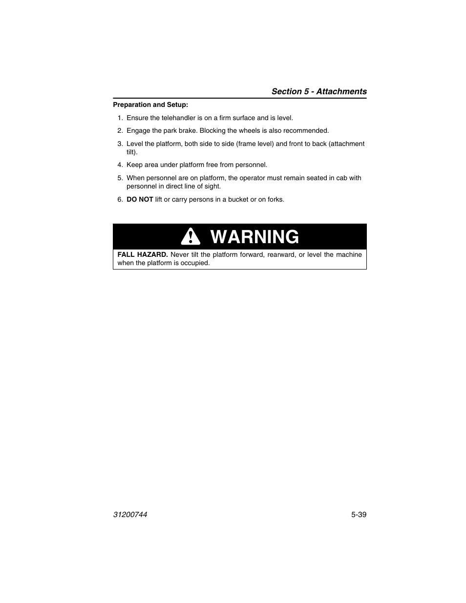 Warning | JLG G6-42A Operator Manual User Manual | Page 115 / 162