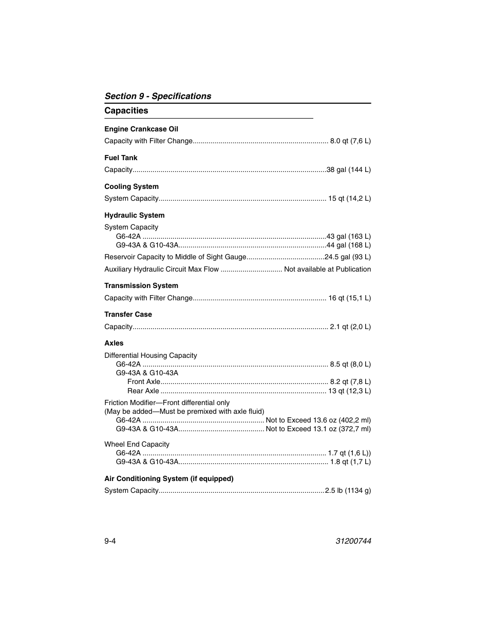 Capacities, Capacities -4 | JLG G6-42A Operator Manual User Manual | Page 148 / 162