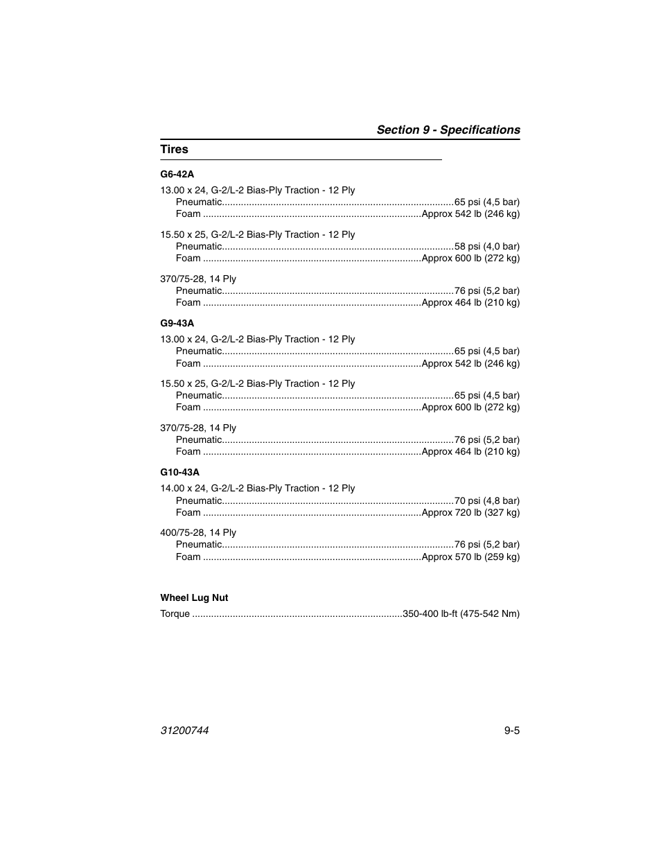 Tires, Tires -5 | JLG G6-42A Operator Manual User Manual | Page 149 / 162