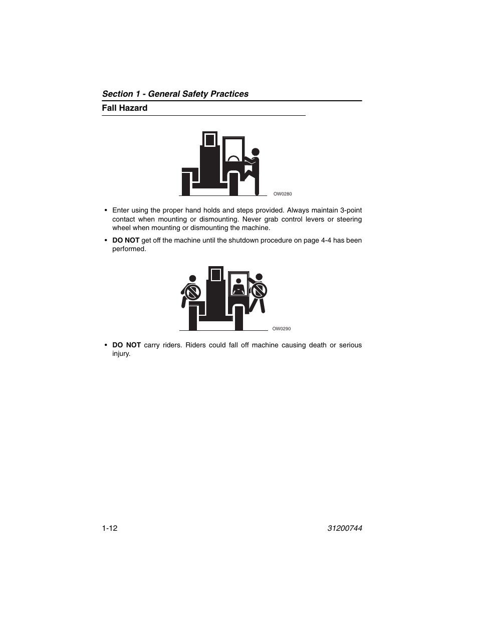 Fall hazard, Fall hazard -12 | JLG G6-42A Operator Manual User Manual | Page 22 / 162