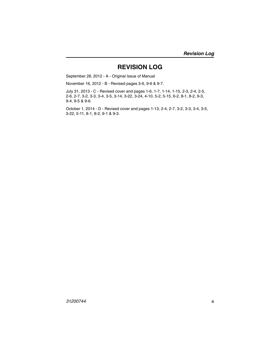 Revision log | JLG G6-42A Operator Manual User Manual | Page 3 / 162