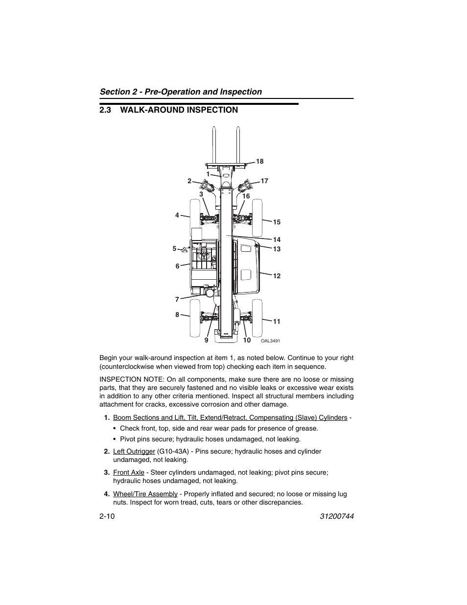 3 walk-around inspection, 3 walk-around inspection -10 | JLG G6-42A Operator Manual User Manual | Page 36 / 162