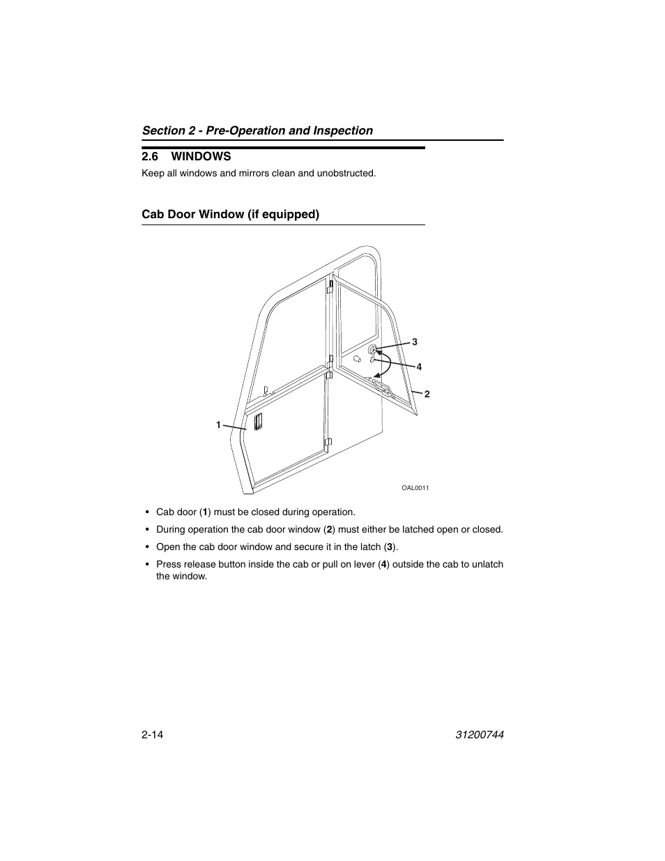 6 windows, Cab door window (if equipped), 6 windows -14 | Cab door window (if equipped) -14 | JLG G6-42A Operator Manual User Manual | Page 40 / 162