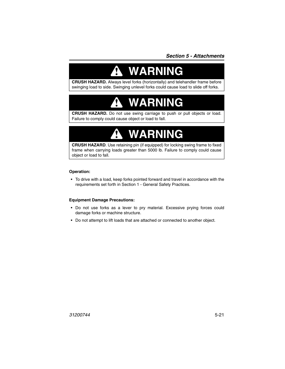 Warning | JLG G6-42A Operator Manual User Manual | Page 97 / 162