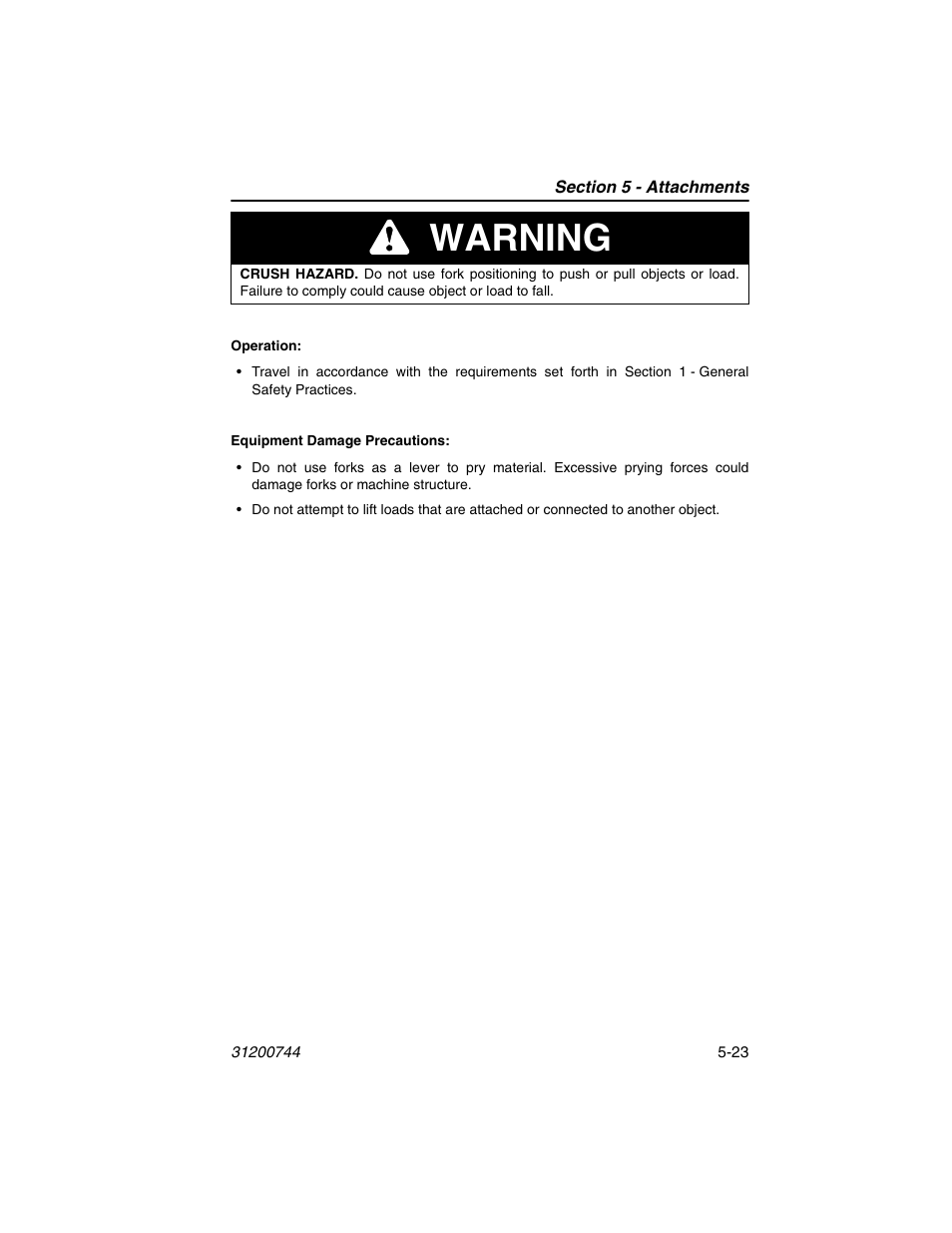 Warning | JLG G6-42A Operator Manual User Manual | Page 99 / 162