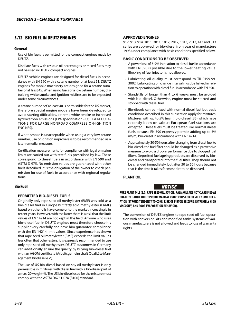 12 bio fuel in deutz engines, General, Bio fuel | Bio fuel in deutz engines -78, General -78 bio fuel -78 | JLG 450A_AJ Series II Service Manual User Manual | Page 118 / 396