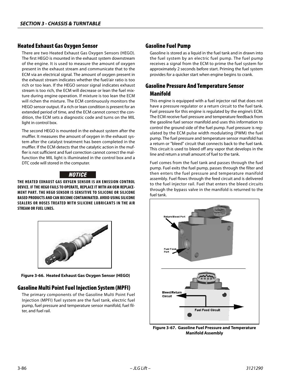 Heated exhaust gas oxygen sensor, Gasoline multi point fuel injection system (mpfi), Gasoline fuel pump | Gasoline pressure and temperature sensor manifold, Heated exhaust gas oxygen sensor (hego) -86 | JLG 450A_AJ Series II Service Manual User Manual | Page 126 / 396