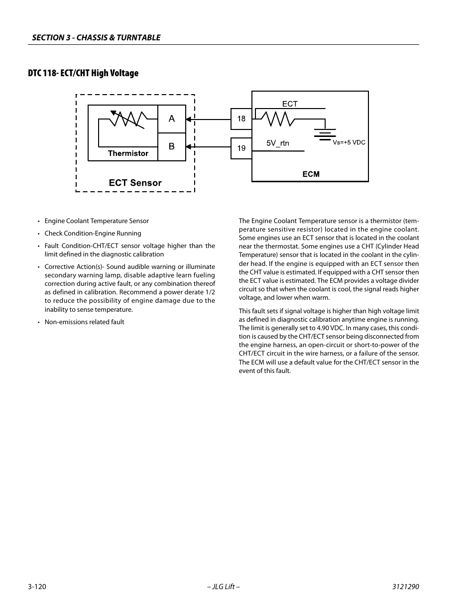 Dtc 118- ect/cht high voltage, Dtc 118- ect/cht high voltage -120 | JLG 450A_AJ Series II Service Manual User Manual | Page 160 / 396