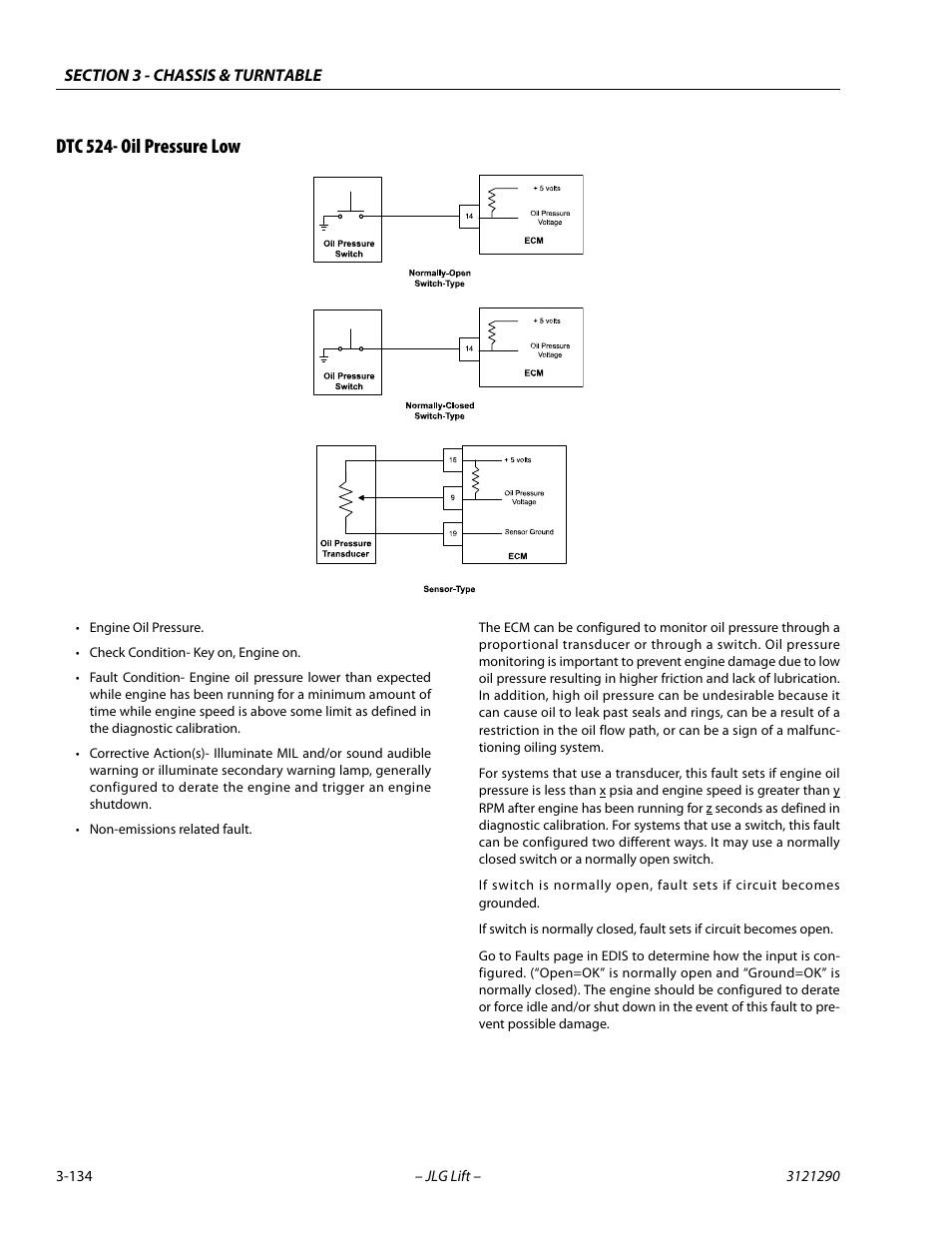 Dtc 524- oil pressure low, Dtc 524- oil pressure low -134 | JLG 450A_AJ Series II Service Manual User Manual | Page 174 / 396