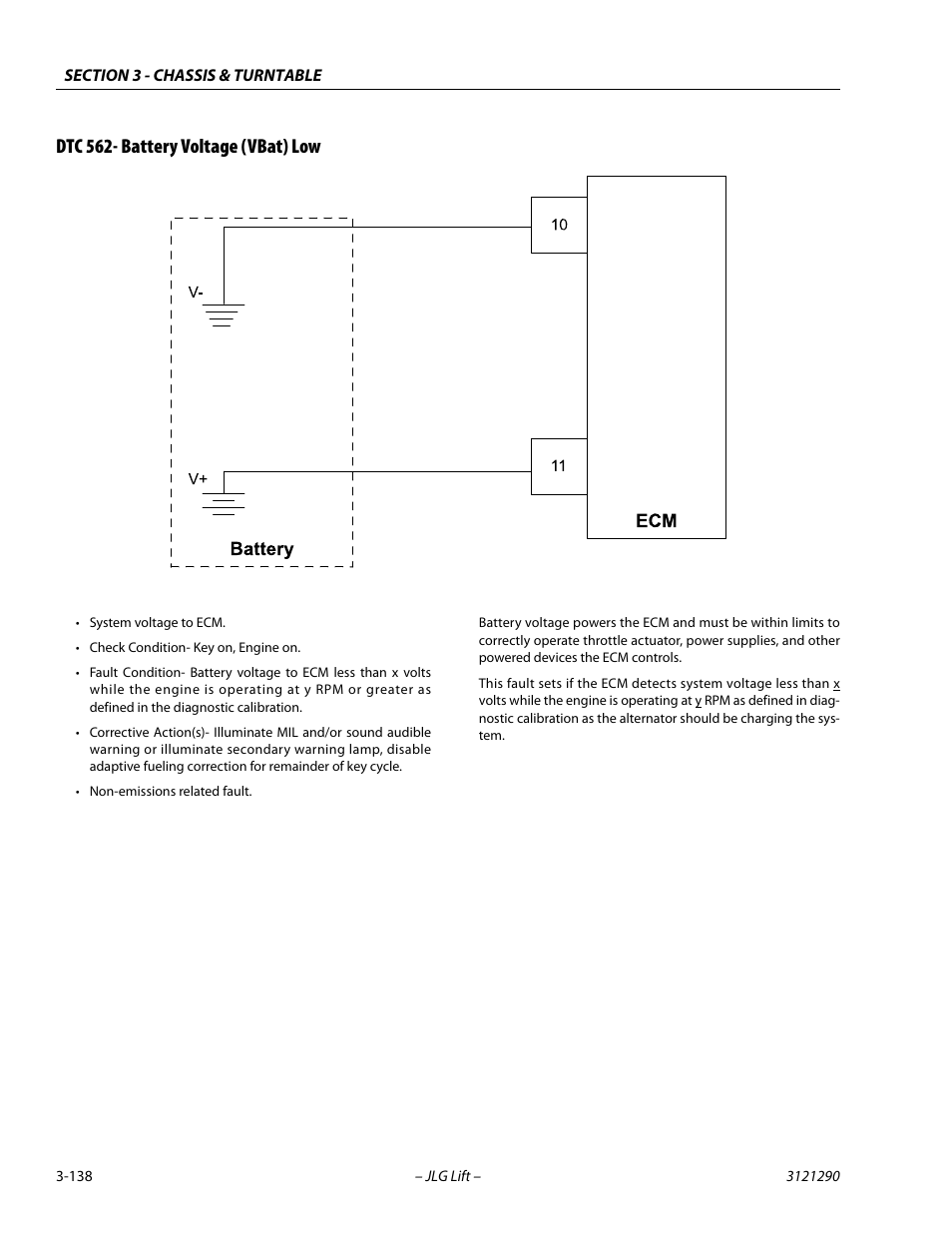 Dtc 562- battery voltage (vbat) low, Dtc 562- battery voltage (vbat) low -138 | JLG 450A_AJ Series II Service Manual User Manual | Page 178 / 396