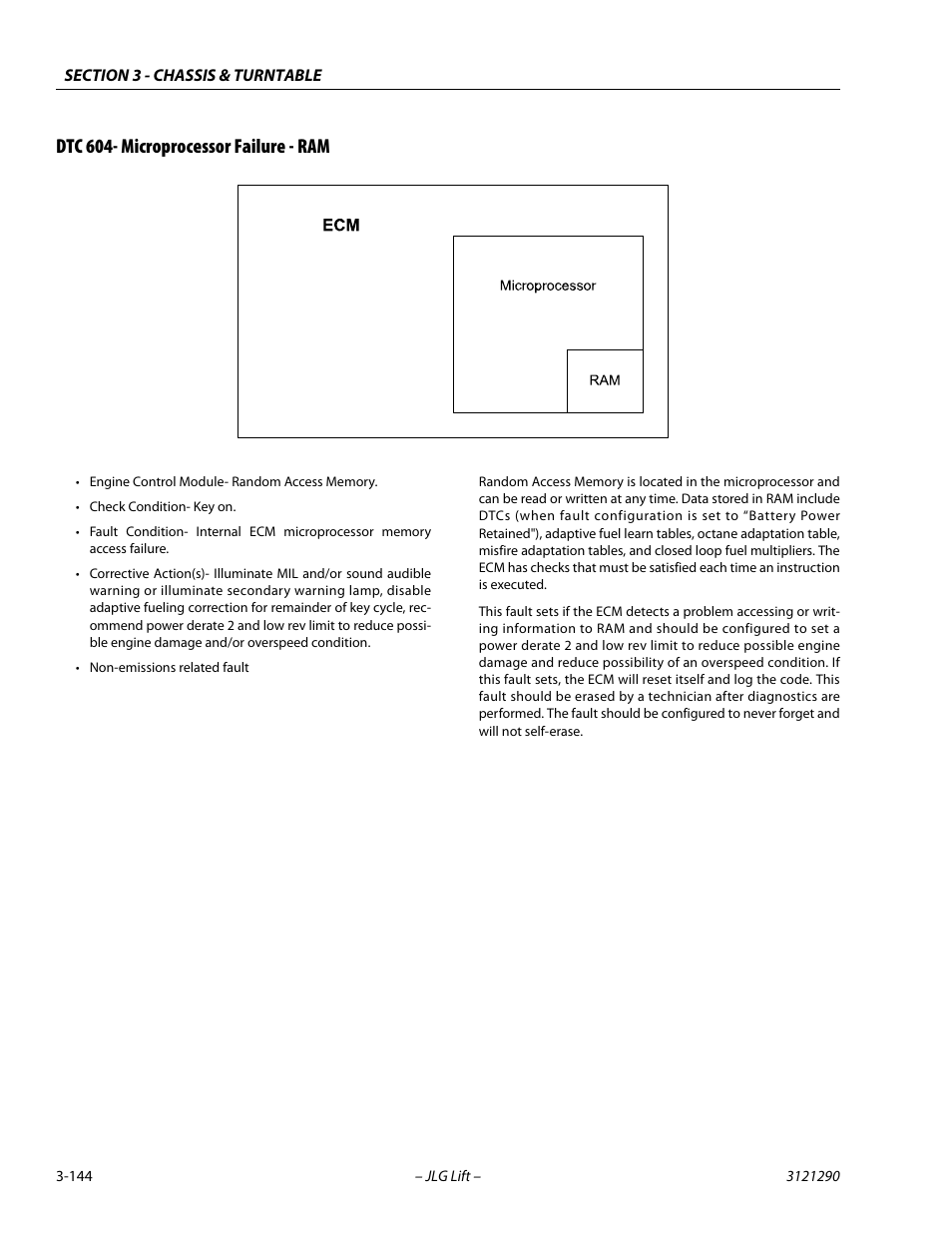 Dtc 604- microprocessor failure - ram, Dtc 604- microprocessor failure - ram -144 | JLG 450A_AJ Series II Service Manual User Manual | Page 184 / 396