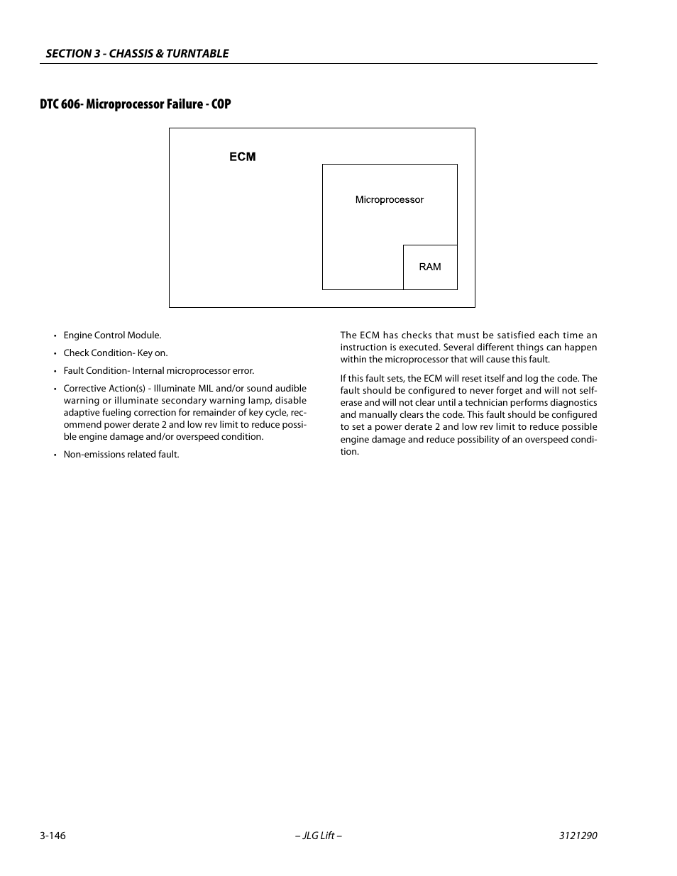 Dtc 606- microprocessor failure - cop, Dtc 606- microprocessor failure - cop -146 | JLG 450A_AJ Series II Service Manual User Manual | Page 186 / 396