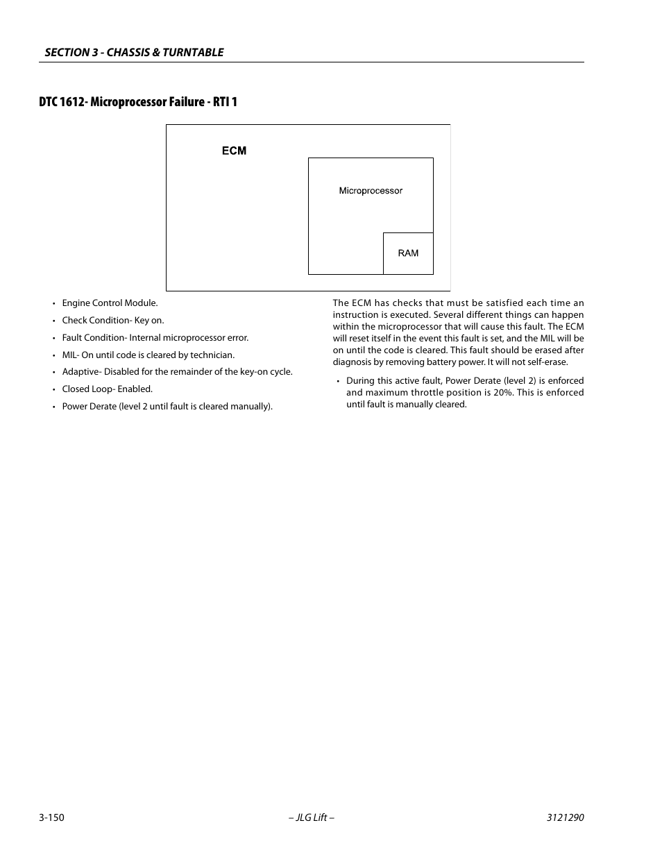Dtc 1612- microprocessor failure - rti 1, Dtc 1612- microprocessor failure - rti 1 -150 | JLG 450A_AJ Series II Service Manual User Manual | Page 190 / 396