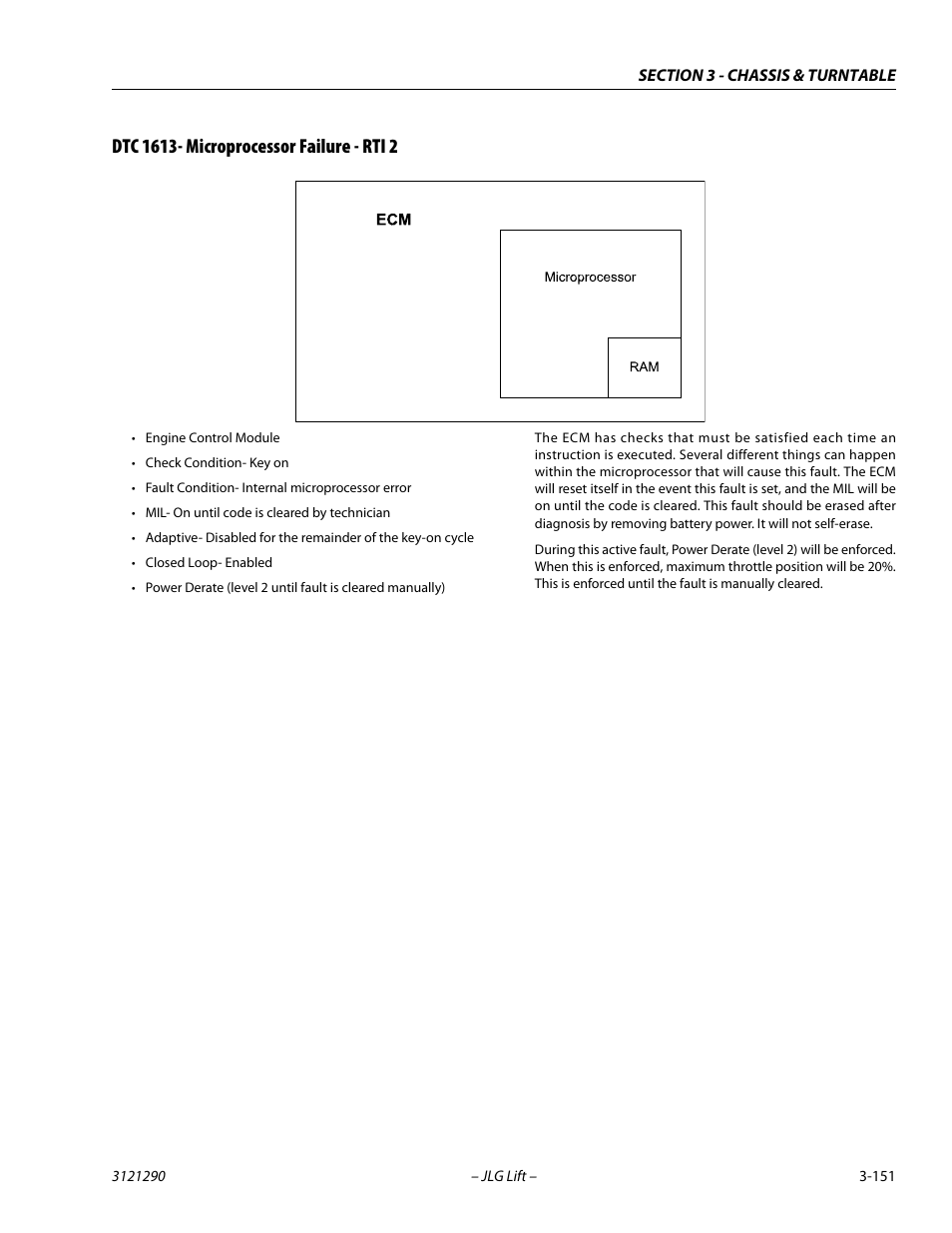 Dtc 1613- microprocessor failure - rti 2, Dtc 1613- microprocessor failure - rti 2 -151 | JLG 450A_AJ Series II Service Manual User Manual | Page 191 / 396