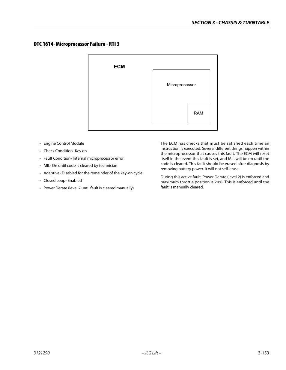 Dtc 1614- microprocessor failure - rti 3, Dtc 1614- microprocessor failure - rti 3 -153 | JLG 450A_AJ Series II Service Manual User Manual | Page 193 / 396