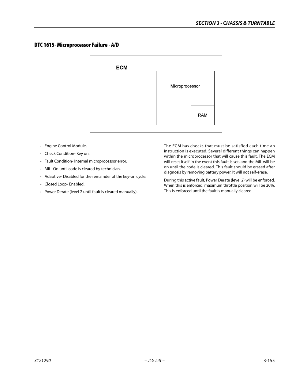 Dtc 1615- microprocessor failure - a/d, Dtc 1615- microprocessor failure - a/d -155 | JLG 450A_AJ Series II Service Manual User Manual | Page 195 / 396