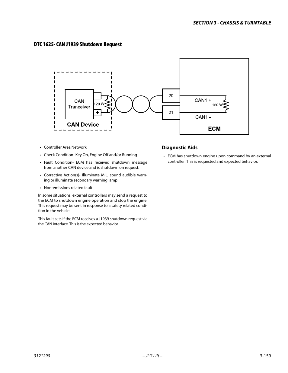 Dtc 1625- can j1939 shutdown request, Dtc 1625- can j1939 shutdown request -159 | JLG 450A_AJ Series II Service Manual User Manual | Page 199 / 396