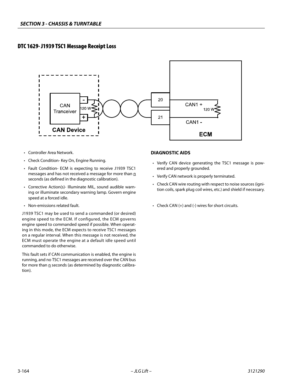 Dtc 1629- j1939 tsc1 message receipt loss, Dtc 1629- j1939 tsc1 message receipt loss -164 | JLG 450A_AJ Series II Service Manual User Manual | Page 204 / 396
