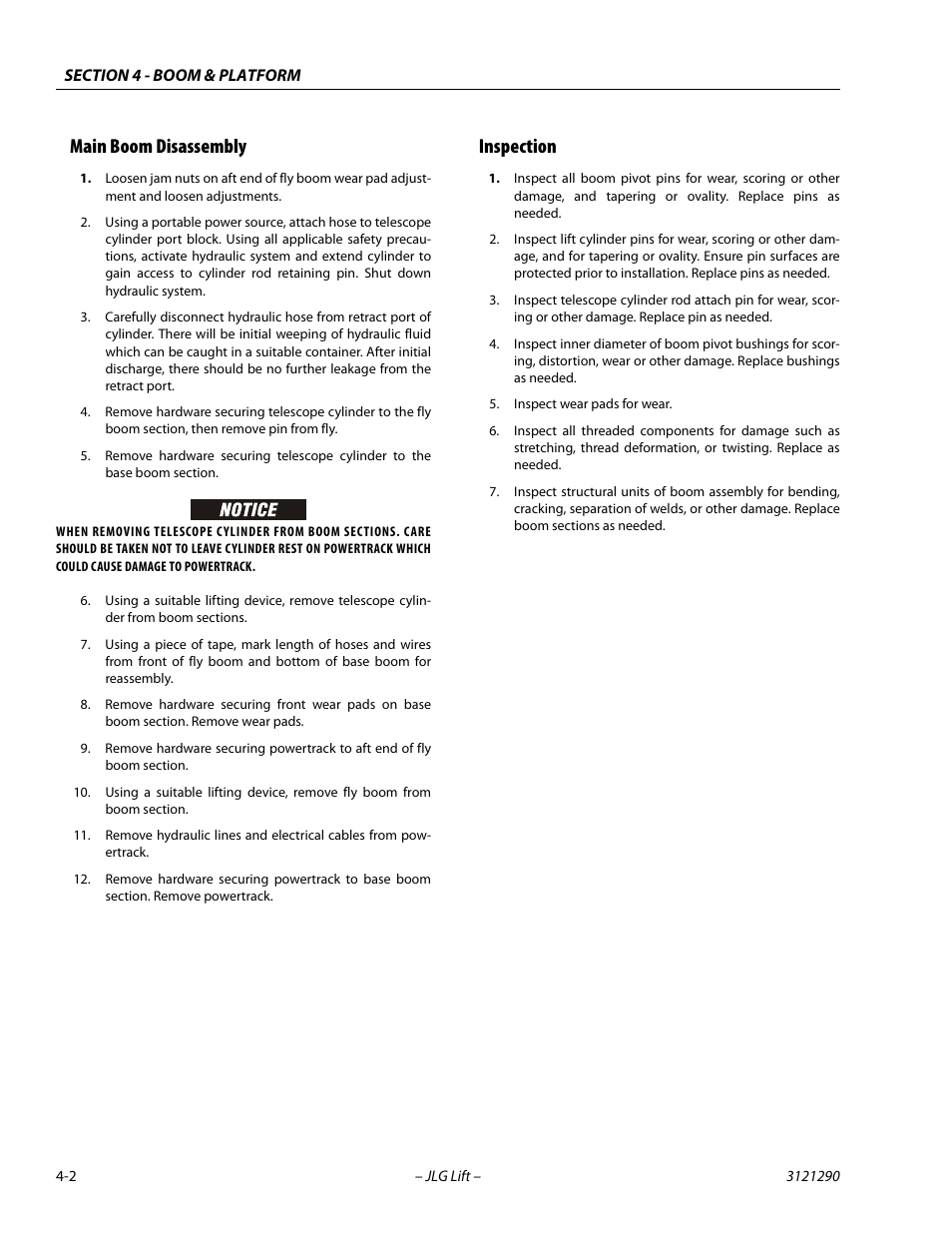 Main boom disassembly, Inspection, Main boom disassembly -2 inspection -2 | JLG 450A_AJ Series II Service Manual User Manual | Page 214 / 396