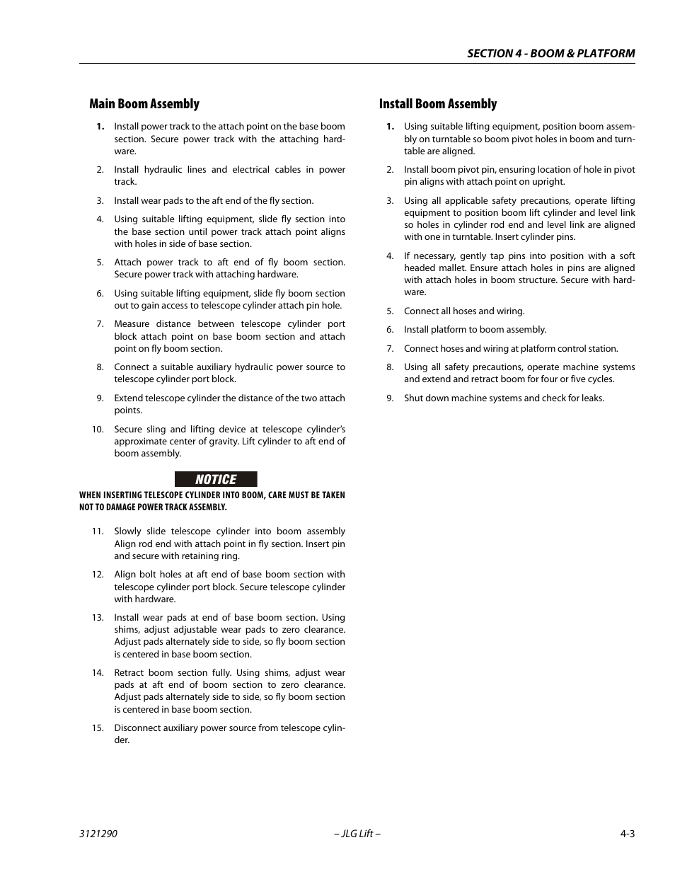 Main boom assembly, Install boom assembly, Main boom assembly -3 install boom assembly -3 | JLG 450A_AJ Series II Service Manual User Manual | Page 215 / 396