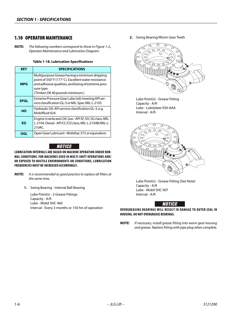 10 operator maintenance, Operator maintenance -6, Lubrication specifications -6 | JLG 450A_AJ Series II Service Manual User Manual | Page 22 / 396
