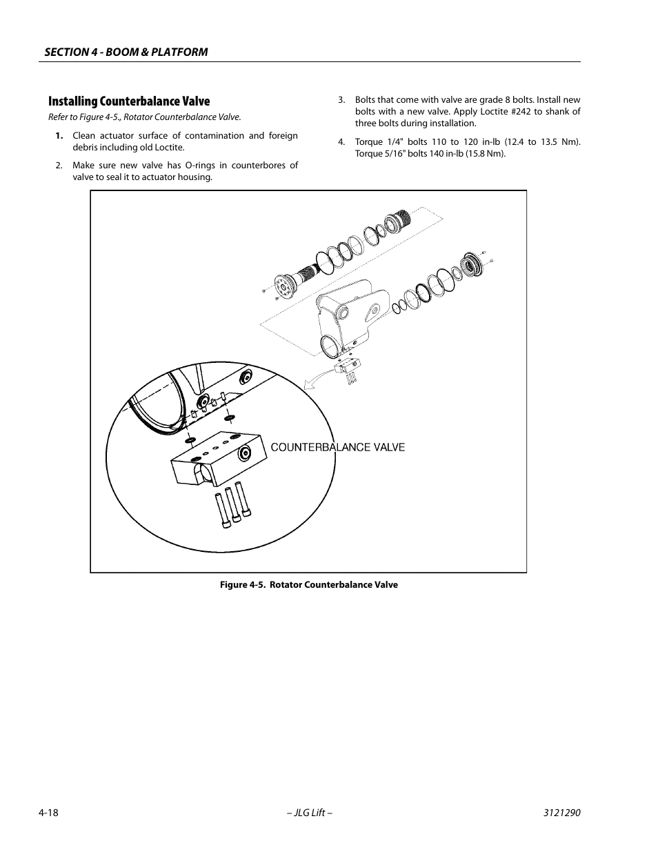 Installing counterbalance valve, Installing counterbalance valve -18, Rotator counterbalance valve -18 | JLG 450A_AJ Series II Service Manual User Manual | Page 230 / 396