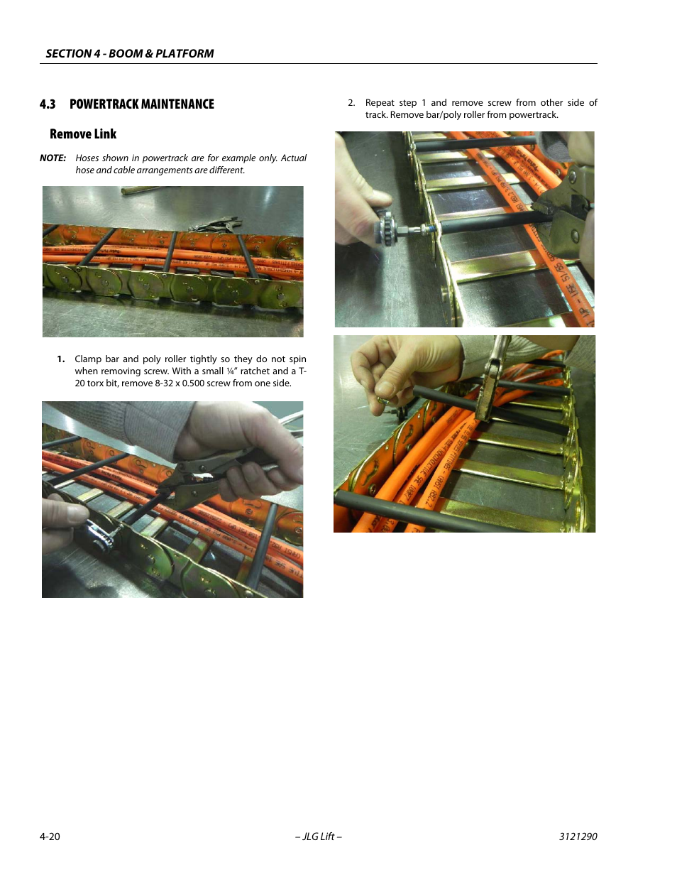 3 powertrack maintenance, Remove link, Powertrack maintenance -20 | Remove link -20, 3 powertrack maintenance remove link | JLG 450A_AJ Series II Service Manual User Manual | Page 232 / 396