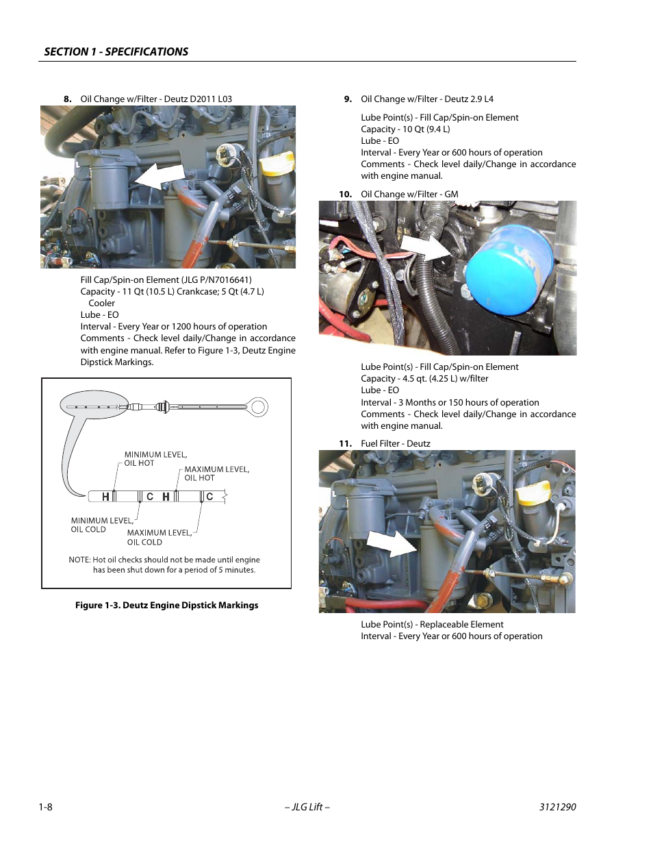 Deutz engine dipstick markings -8 | JLG 450A_AJ Series II Service Manual User Manual | Page 24 / 396