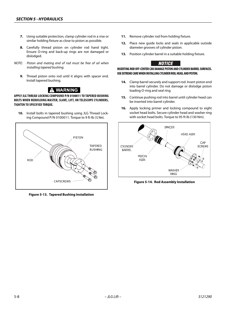 Tapered bushing installation -8, Rod assembly installation -8 | JLG 450A_AJ Series II Service Manual User Manual | Page 248 / 396