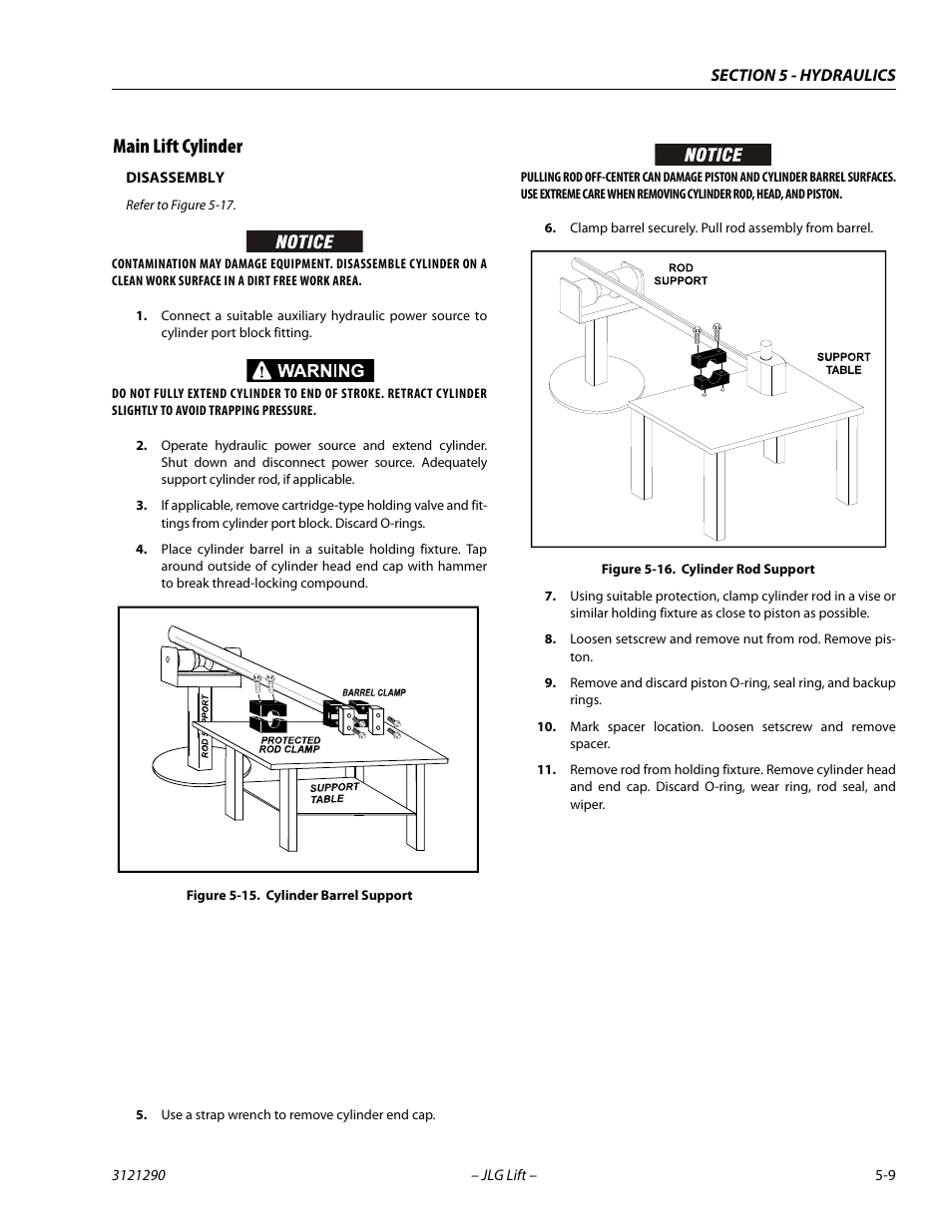 Main lift cylinder, Main lift cylinder -9, Cylinder barrel support -9 | Cylinder rod support -9 | JLG 450A_AJ Series II Service Manual User Manual | Page 249 / 396