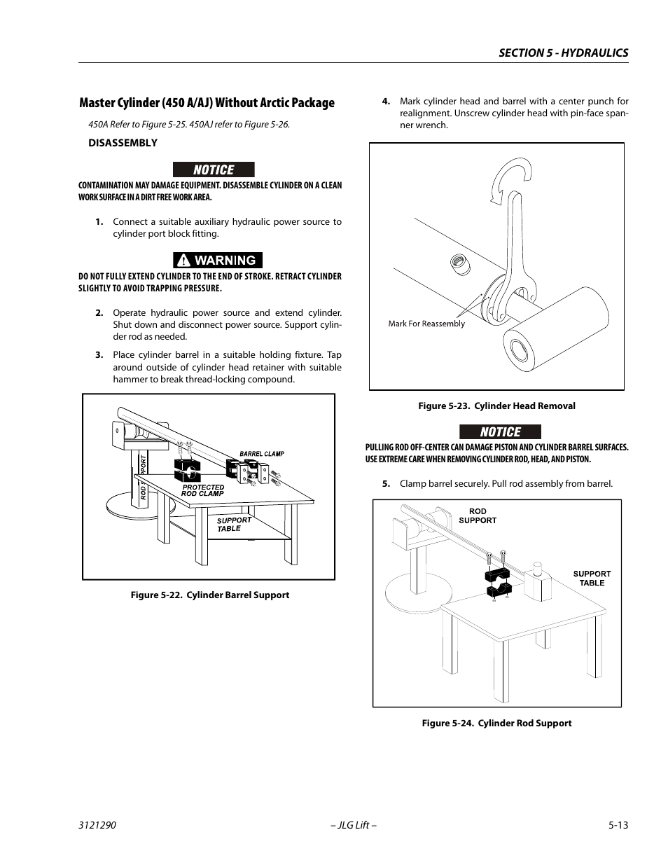 Master cylinder (450 a/aj) without arctic package, Cylinder barrel support -13, Cylinder head removal -13 | Cylinder rod support -13 | JLG 450A_AJ Series II Service Manual User Manual | Page 253 / 396