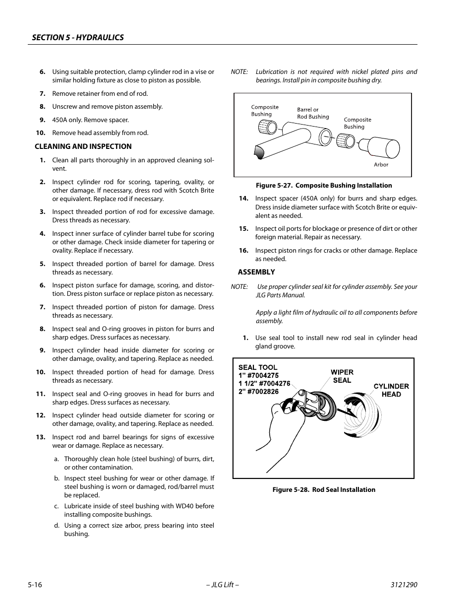Composite bushing installation -16, Rod seal installation -16 | JLG 450A_AJ Series II Service Manual User Manual | Page 256 / 396