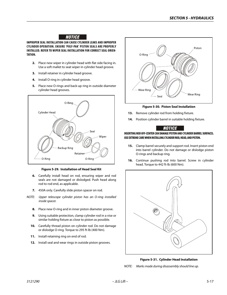 Installation of head seal kit -17, Piston seal installation -17, Cylinder head installation -17 | JLG 450A_AJ Series II Service Manual User Manual | Page 257 / 396