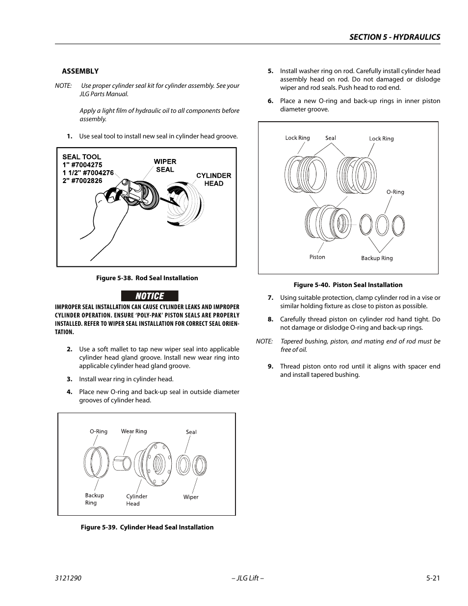 Rod seal installation -21, Cylinder head seal installation -21, Piston seal installation -21 | JLG 450A_AJ Series II Service Manual User Manual | Page 261 / 396