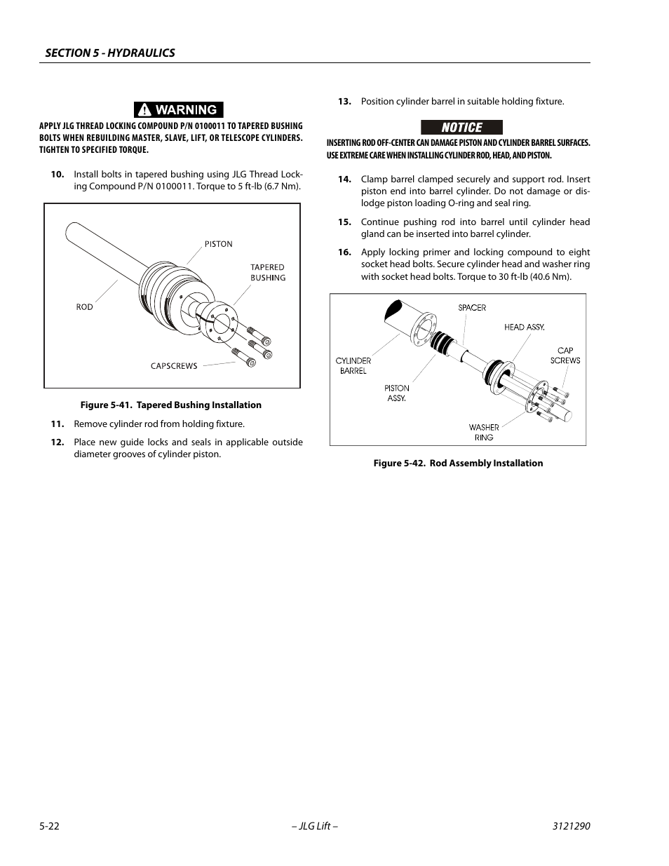 Tapered bushing installation -22, Rod assembly installation -22 | JLG 450A_AJ Series II Service Manual User Manual | Page 262 / 396
