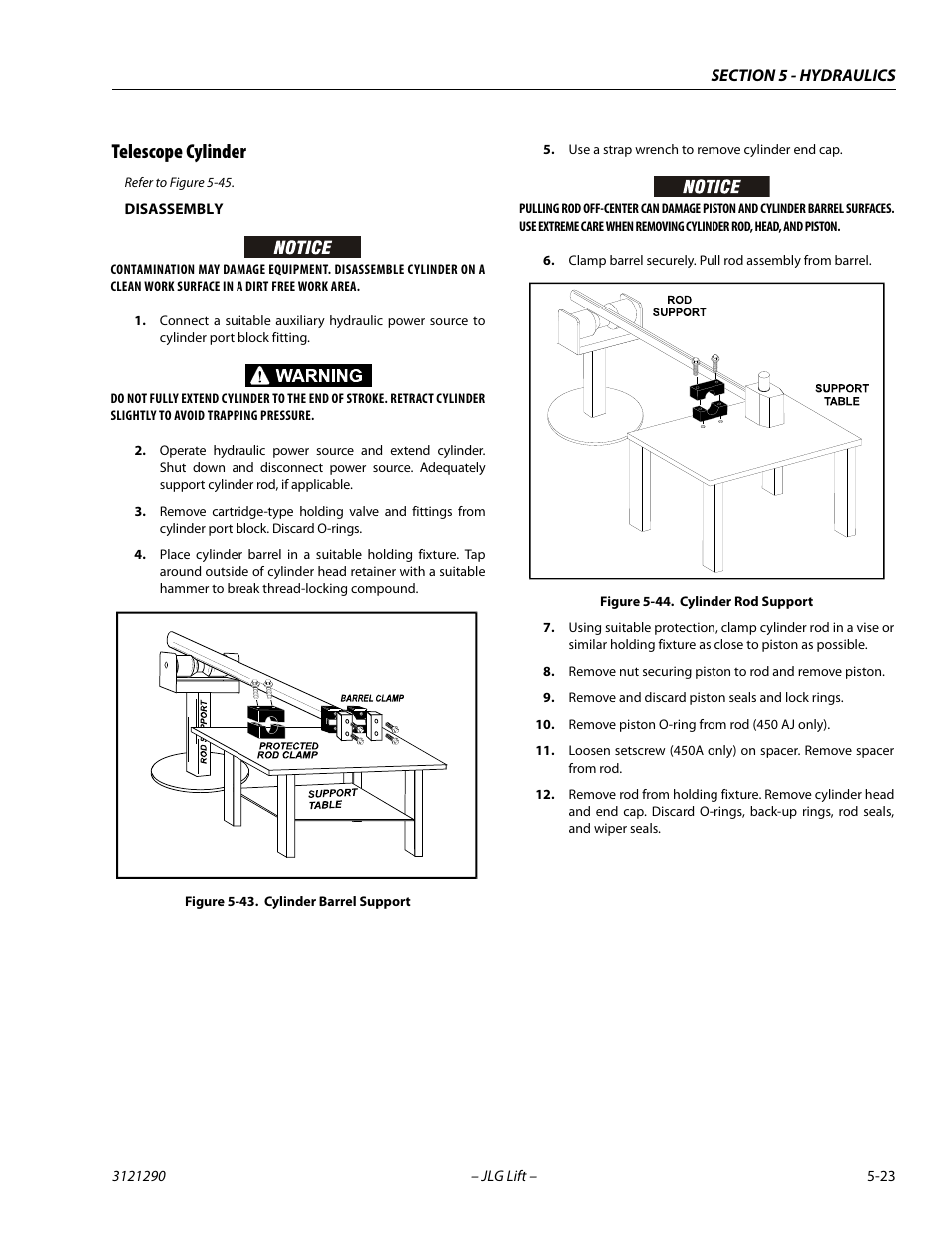 Telescope cylinder, Telescope cylinder -23, Cylinder barrel support -23 | Cylinder rod support -23 | JLG 450A_AJ Series II Service Manual User Manual | Page 263 / 396
