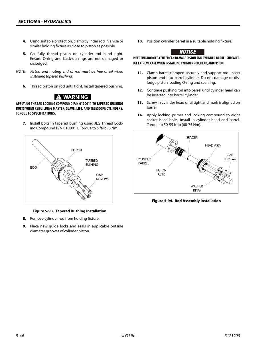 Tapered bushing installation -46, Rod assembly installation -46 | JLG 450A_AJ Series II Service Manual User Manual | Page 286 / 396