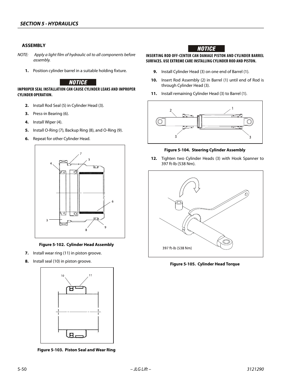 Cylinder head assembly -50, Piston seal and wear ring -50, Steering cylinder assembly -50 | Cylinder head torque -50 | JLG 450A_AJ Series II Service Manual User Manual | Page 290 / 396