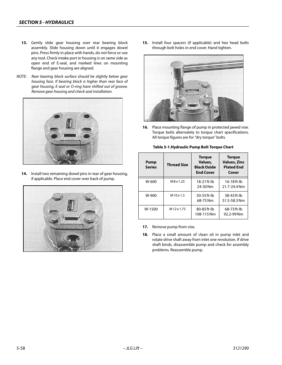 Hydraulic pump bolt torque chart -58 | JLG 450A_AJ Series II Service Manual User Manual | Page 298 / 396