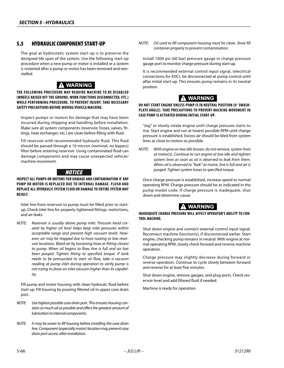 5 hydraulic component start-up, Hydraulic component start-up -66 | JLG 450A_AJ Series II Service Manual User Manual | Page 306 / 396