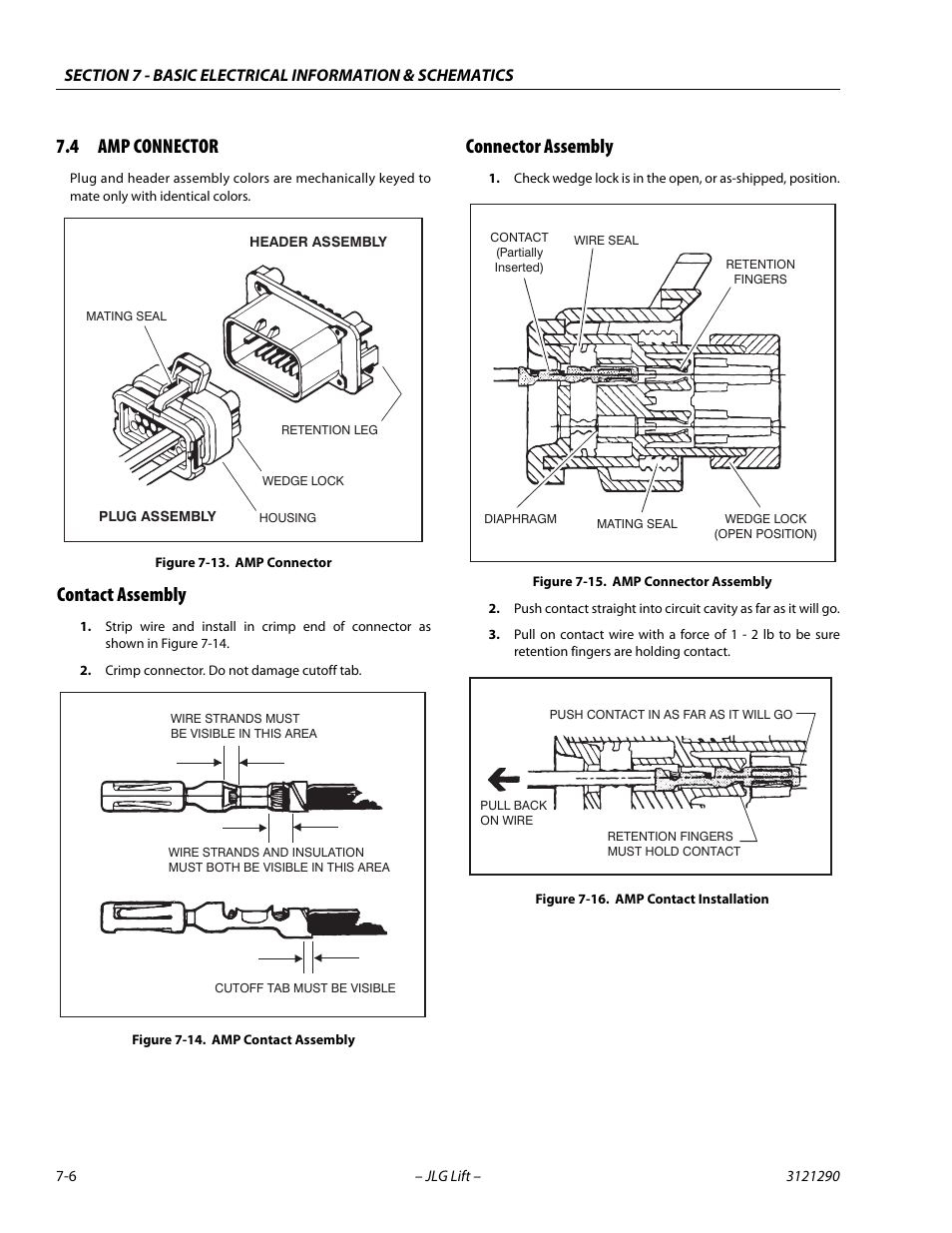 4 amp connector, Contact assembly, Connector assembly | Amp connector -6, Contact assembly -6 connector assembly -6, Amp contact assembly -6, Amp connector assembly -6, Amp contact installation -6 | JLG 450A_AJ Series II Service Manual User Manual | Page 376 / 396