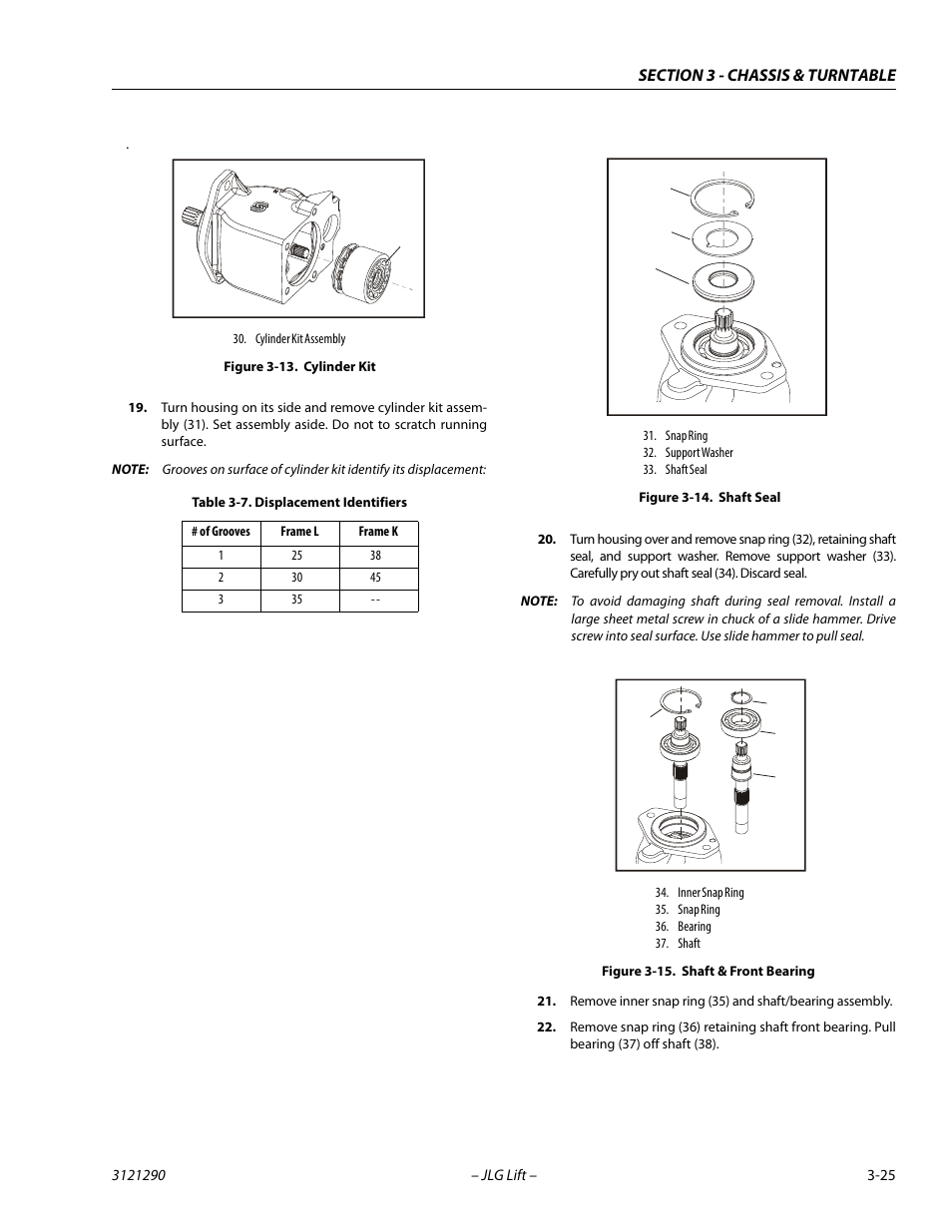 Cylinder kit -25, Shaft seal -25, Shaft & front bearing -25 | Displacement identifiers -25 | JLG 450A_AJ Series II Service Manual User Manual | Page 65 / 396