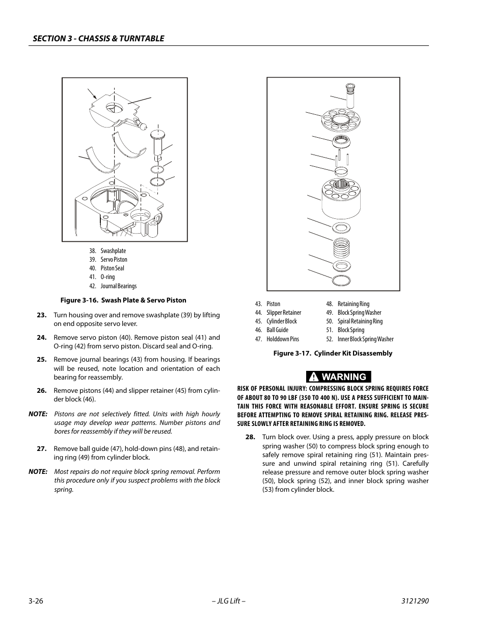 Swash plate & servo piston -26, Cylinder kit disassembly -26 | JLG 450A_AJ Series II Service Manual User Manual | Page 66 / 396