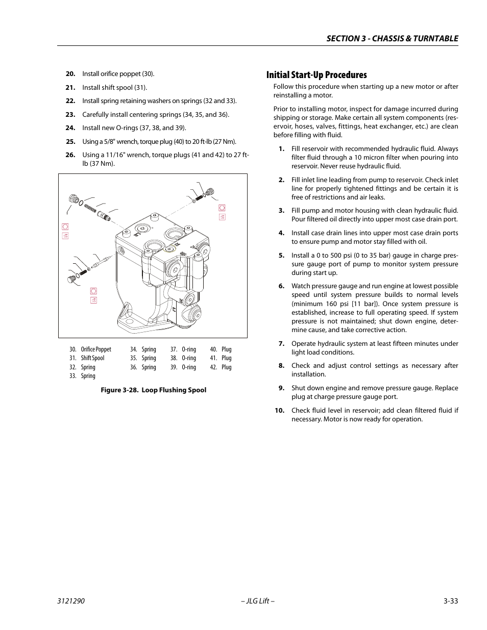 Initial start-up procedures, Initial start-up procedures -33, Loop flushing spool -33 | JLG 450A_AJ Series II Service Manual User Manual | Page 73 / 396
